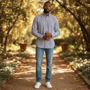 1901 Gingham Button Down Shirt Men 17 1/2 34-35 Blue White Cotton Preppy College